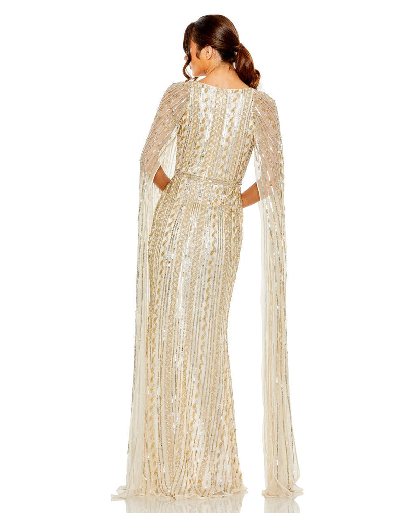 MD-5915 Cape Gown-Beige by Mac Duggal in beige color for women Worldwide
