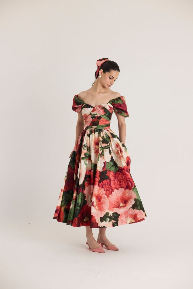 SCARLETT PUFF SLEEVE DRESS satin by Yam in multi color for women Worldwide