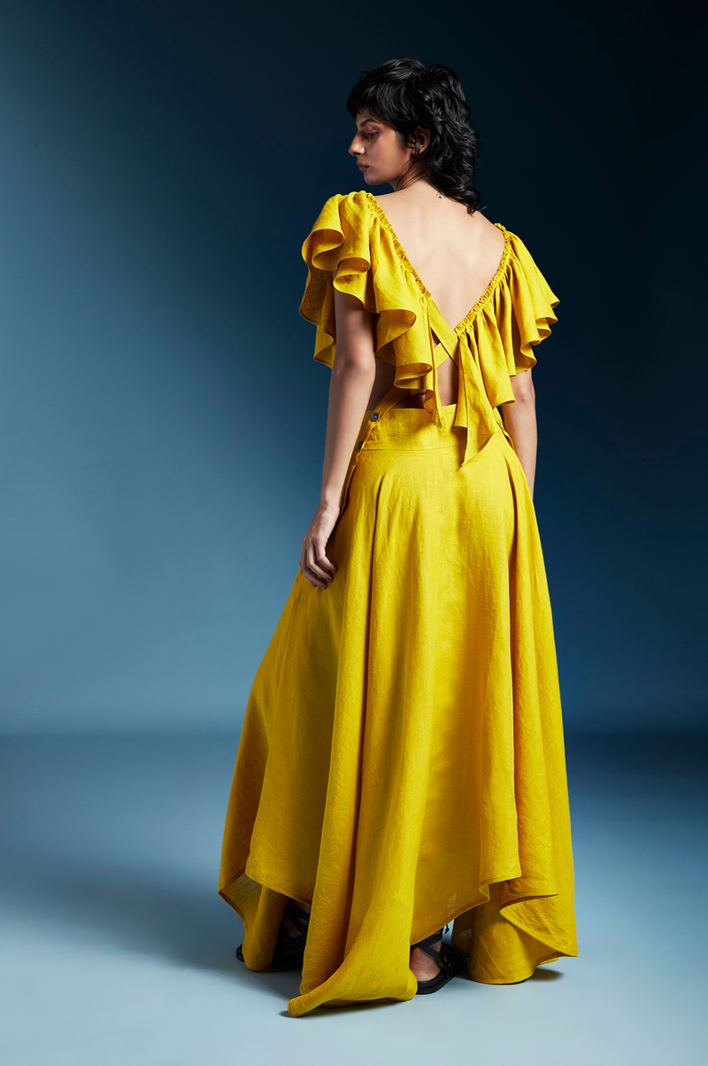 Aurelia Dress-Mustard by Chola in mustard color for women Worldwide
