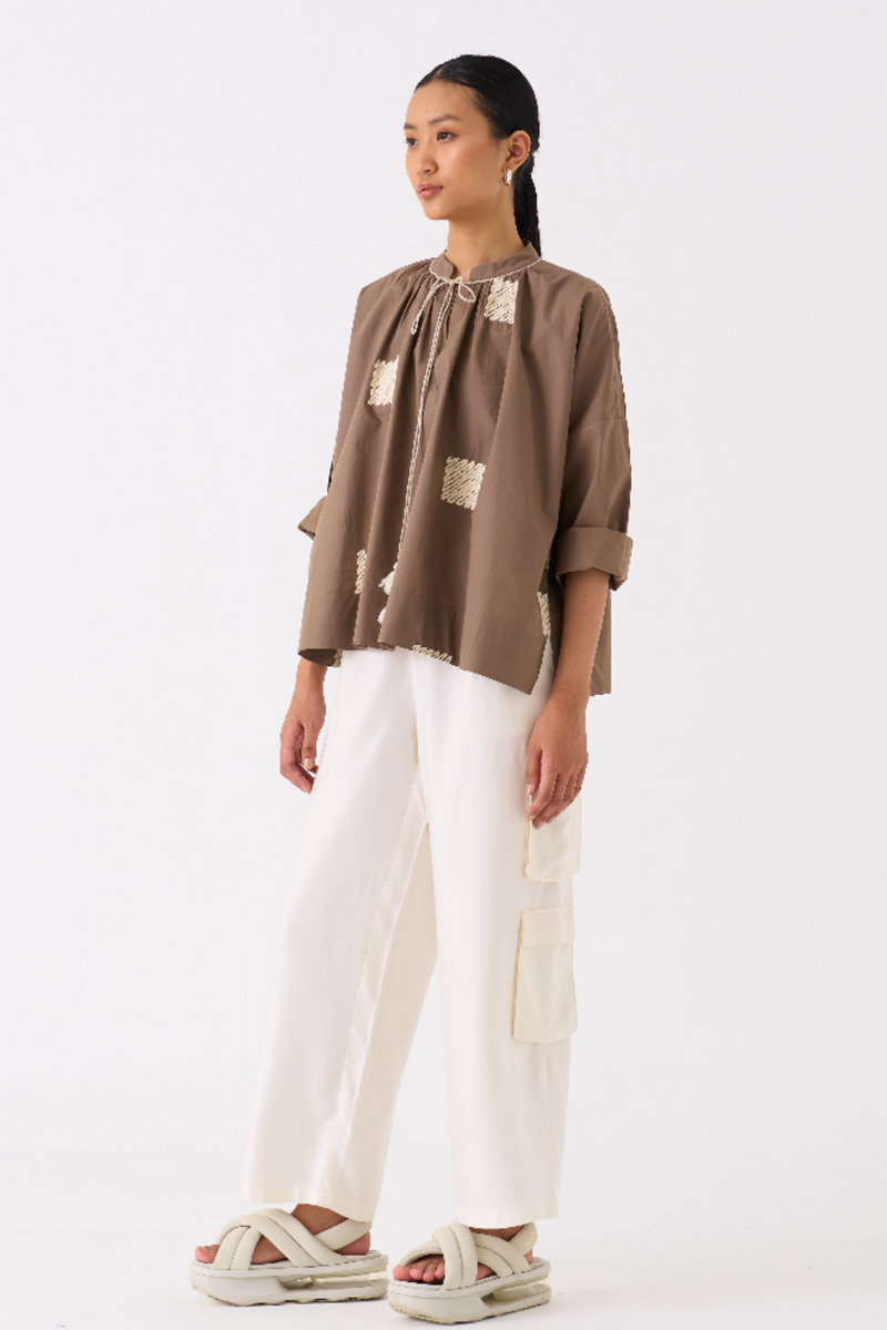 WAVE EMB. TOP CO-ORD 
(SET OF 2)-IVORY/ CEDAR chanderi by THREE for women Worldwide