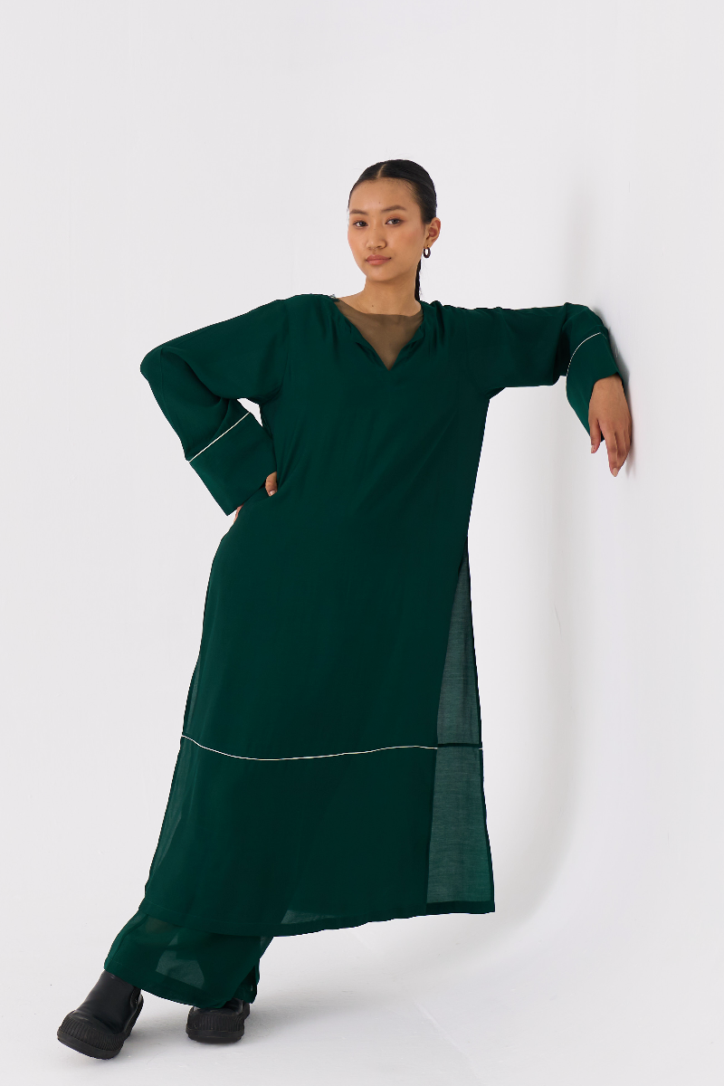 V-NECK KAFTAN CO-ORD 
(SET OF 2)-DARK GREEN