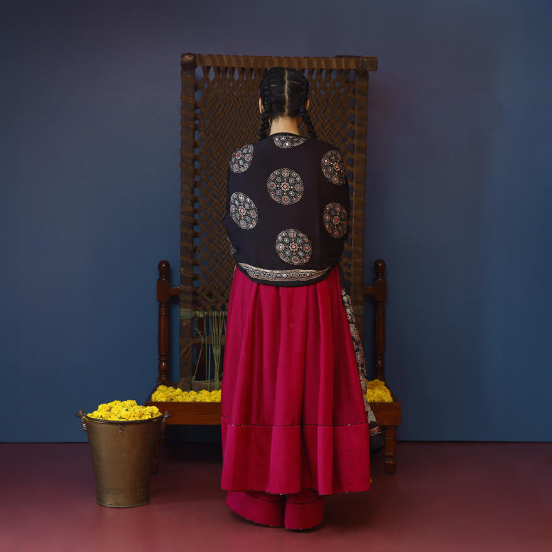 Baithak Pink Flair Kali Kurta Set silk by PRAHNAAYA in pink color for women Worldwide