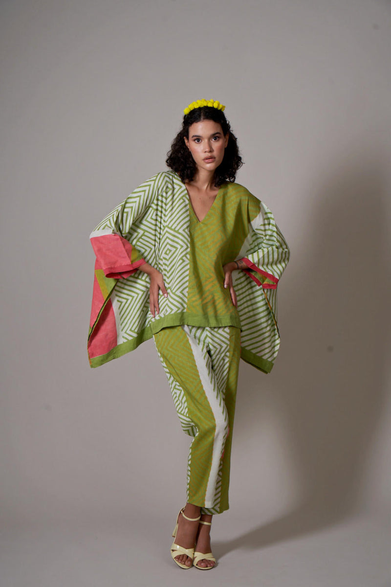 Fuji linen co-ord set by Priti Prashant in green color for women Worldwide