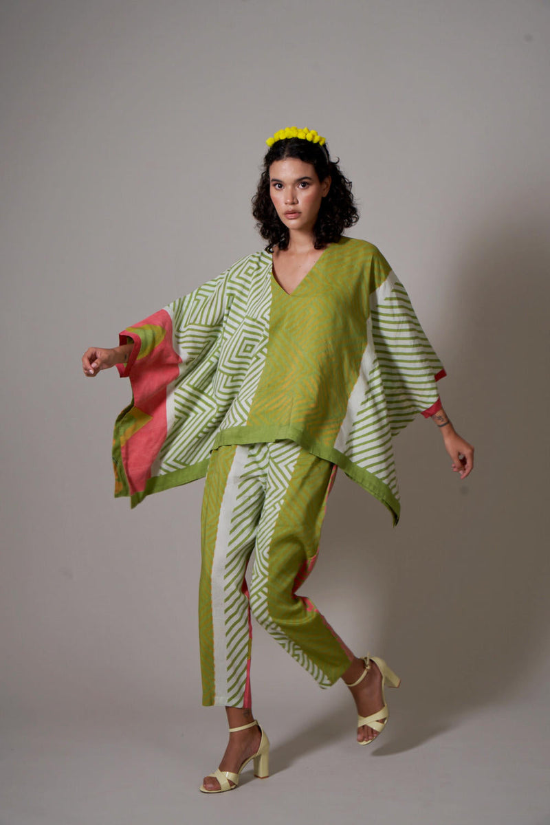 Fuji linen co-ord set by Priti Prashant in green color for women Worldwide