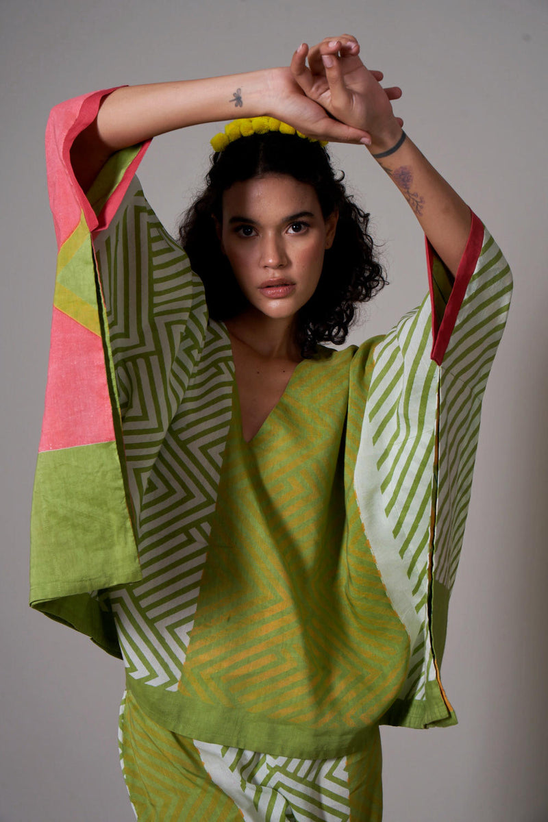 Fuji linen co-ord set by Priti Prashant in green color for women Worldwide
