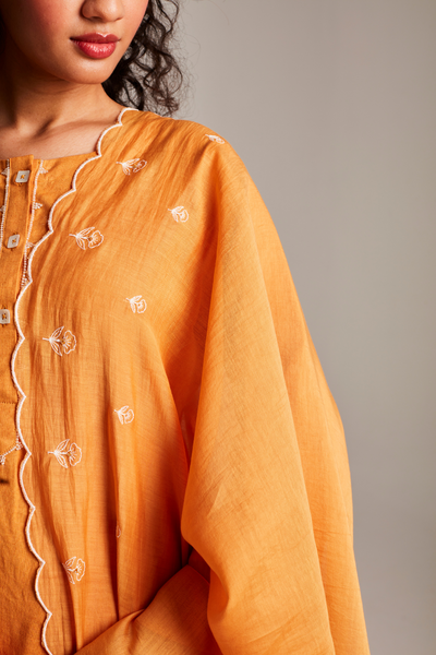 Mango Co-Linen Beaded Placket Kurta set with dupatta