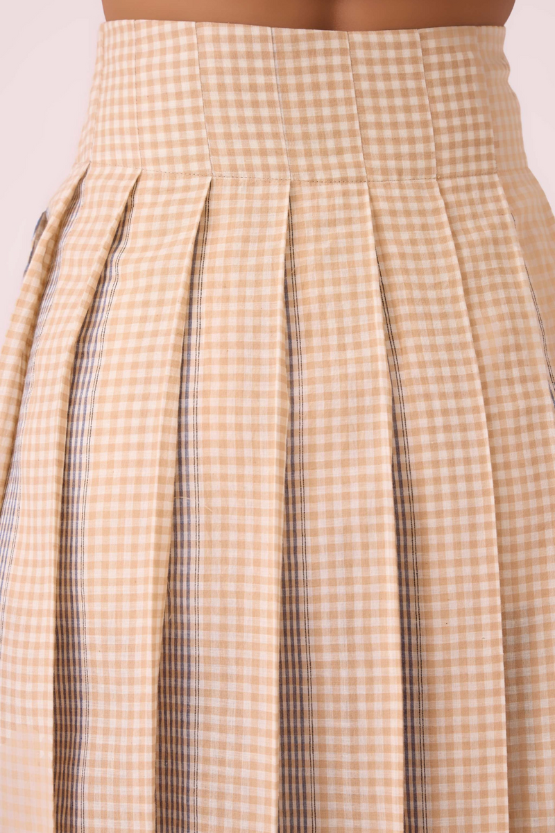 Mikhail Beige Handwoven Skirt cotton by The Summer House in beige color for women Worldwide