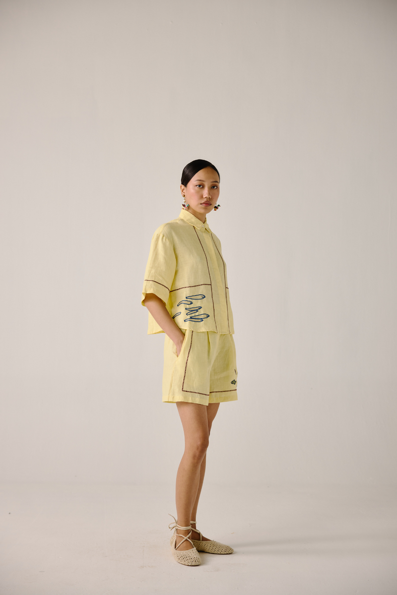 Leo Set - Butter Yellow Fish Embroidery by CORD in yellow for women Worldwide