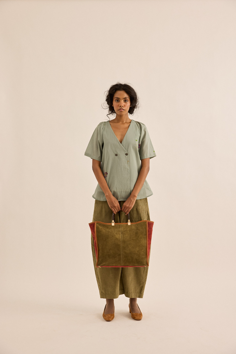Sagebrush Top mul top/shirt by Khara Kapas in sage green for women Worldwide