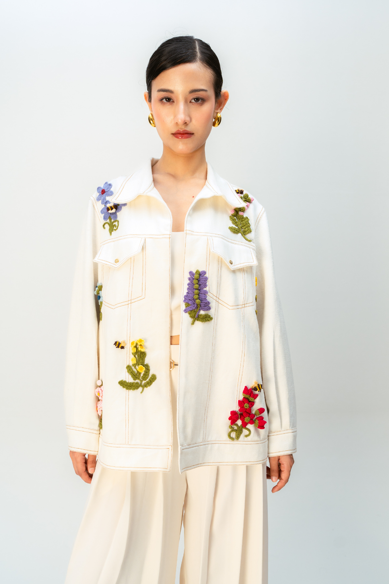 GOLDEN FABLE JACKET handwoven denim jacket/overlay by Ode to Odd in off white for women Worldwide