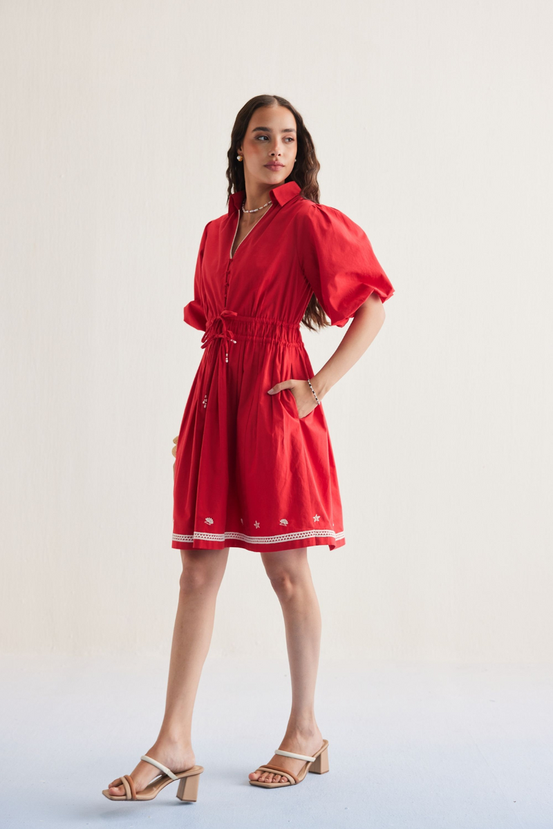 Ocean Spirit Organic Cotton Dress poplin by SUI in red color for women Worldwide