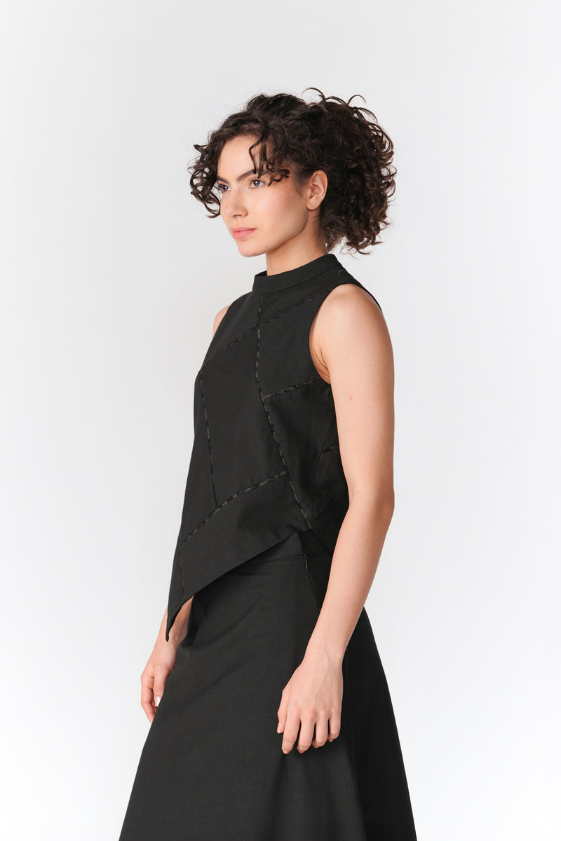 Patchwork Asymmetric Hem Top top/shirt by Turn Black in black for women Worldwide