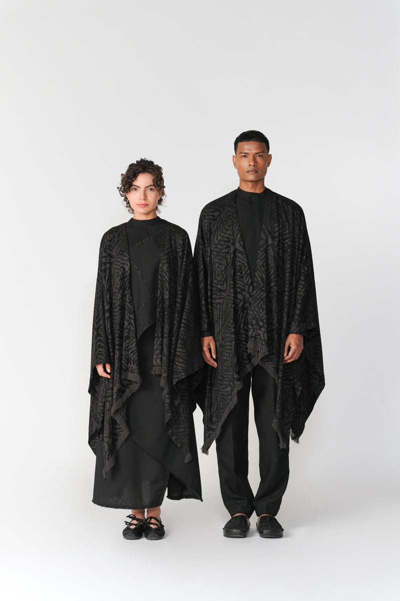 Jacquard Ruana Shawl scarve/stole by Turn Black in black for women Worldwide
