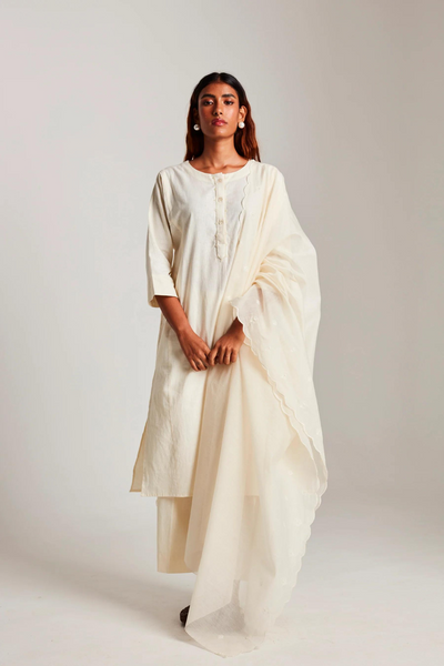 Vanilla Co-Linen Beaded Placket Kurta