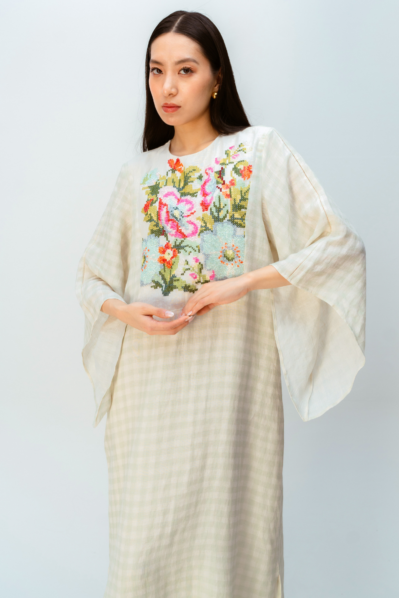MISTED GARDEN DRESS linen dress by Ode to Odd in green for women Worldwide