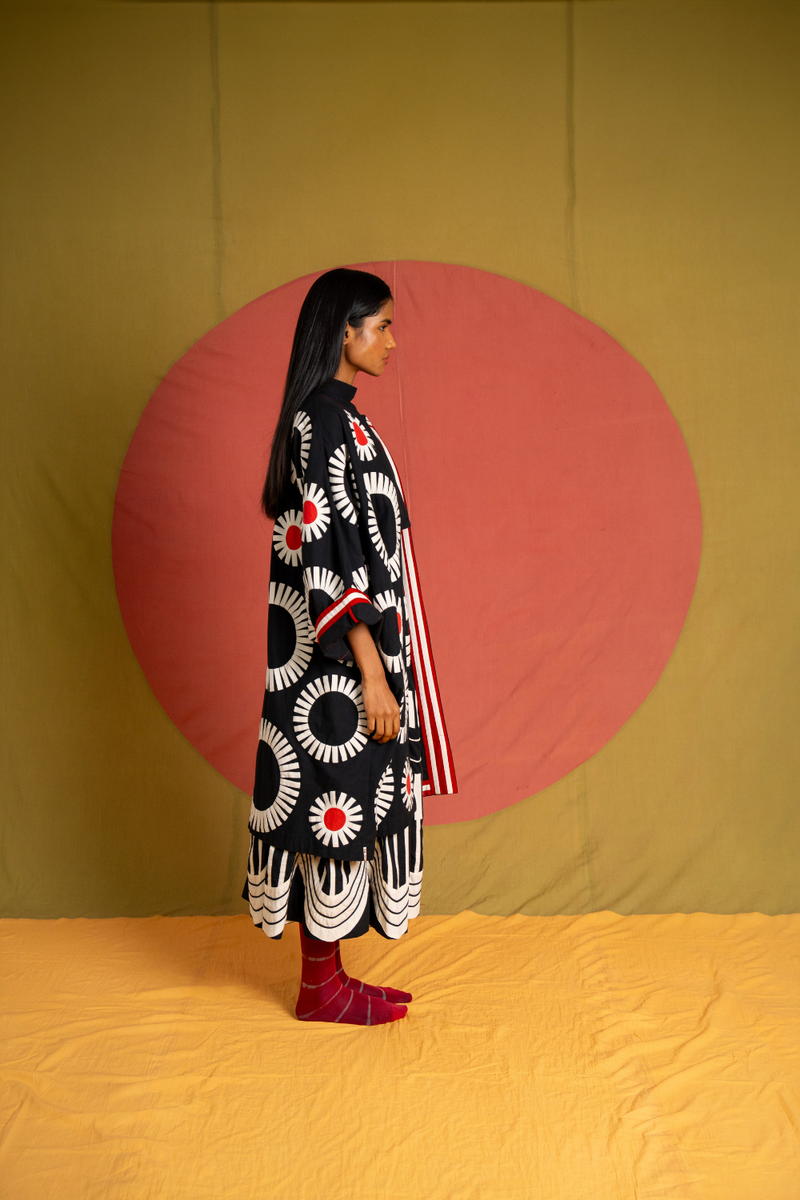 Naseem Moma Jacket-Black, white and Red kora cotton jacket/overlay by Ka-Sha in red for women Worldwide
