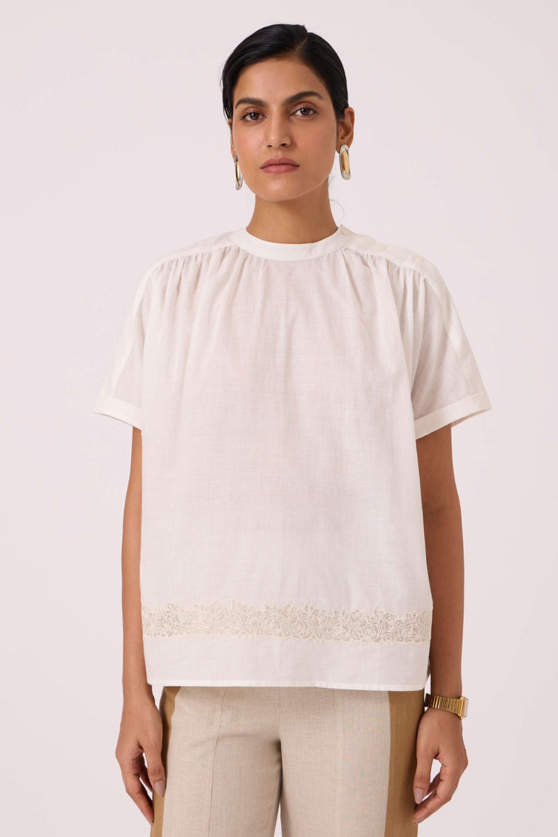 Garcia Handwoven Embroidered Top cotton by The Summer House in white color for women Worldwide