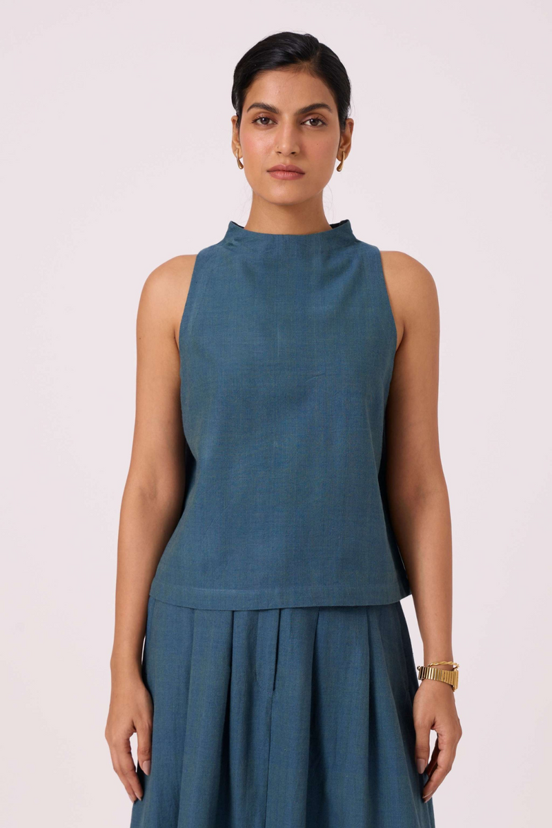 Ernest Blue Handwoven Cropped Top cotton by The Summer House in green color for women Worldwide