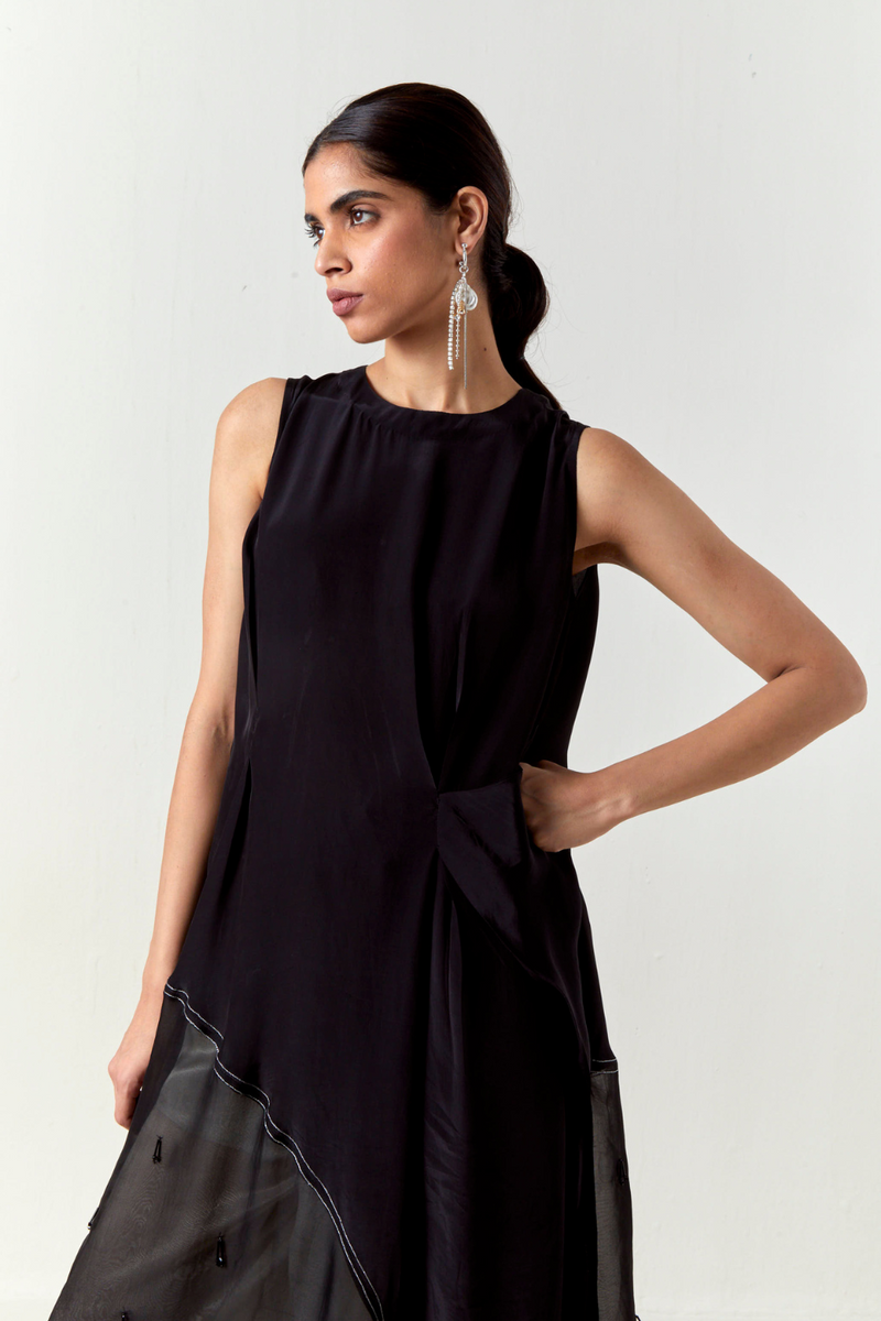 ASYMMETRIC TUNIC CO-ORD-BLACK organza by THREE in black color for women Worldwide