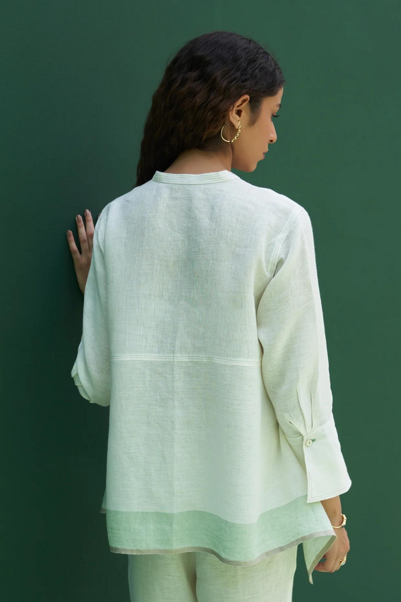 Yoshi Border Linen Top
 - Ivory linen by Manan in ivory color for women Worldwide