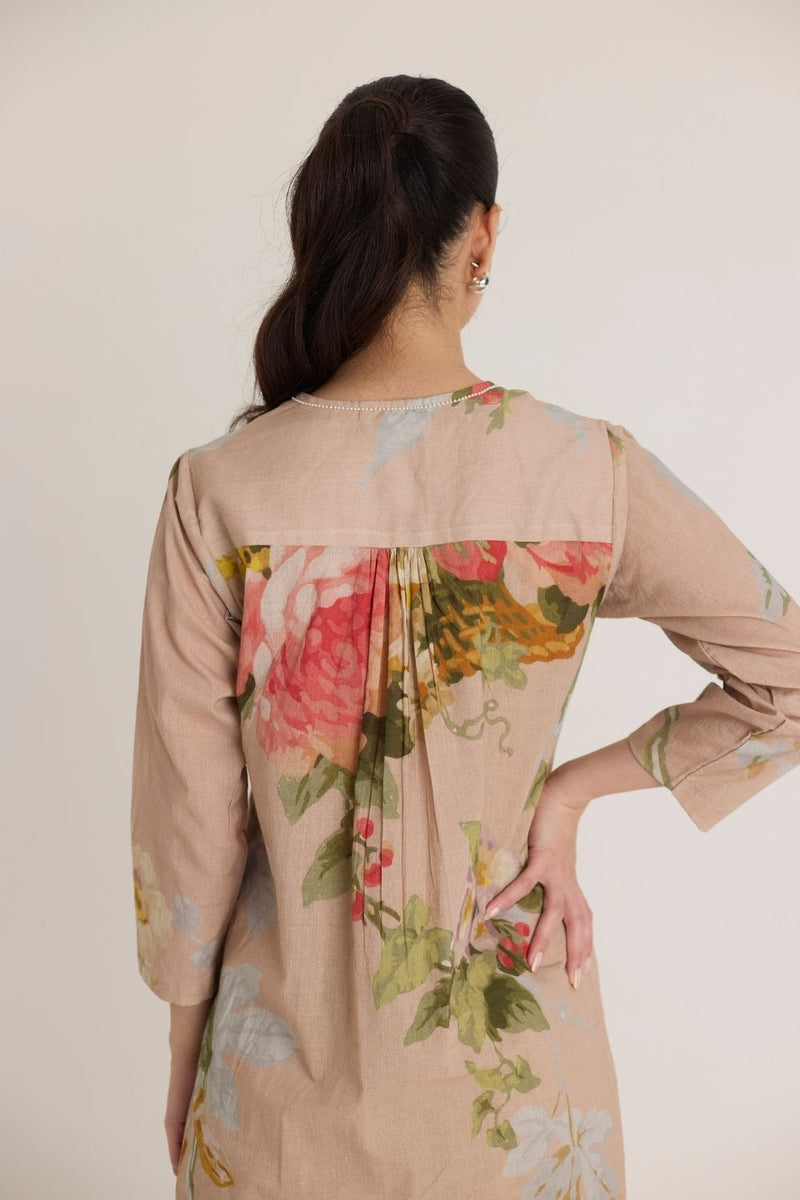 HAZEL SHORT KURTA SET cotton by Yam in pink color for women Worldwide