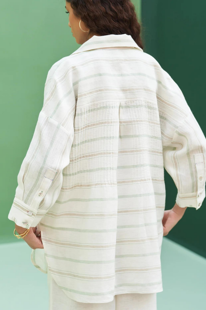 Kiku Striped Linen Co-ord Set
 - Mint linen by Manan in mint color for women Worldwide