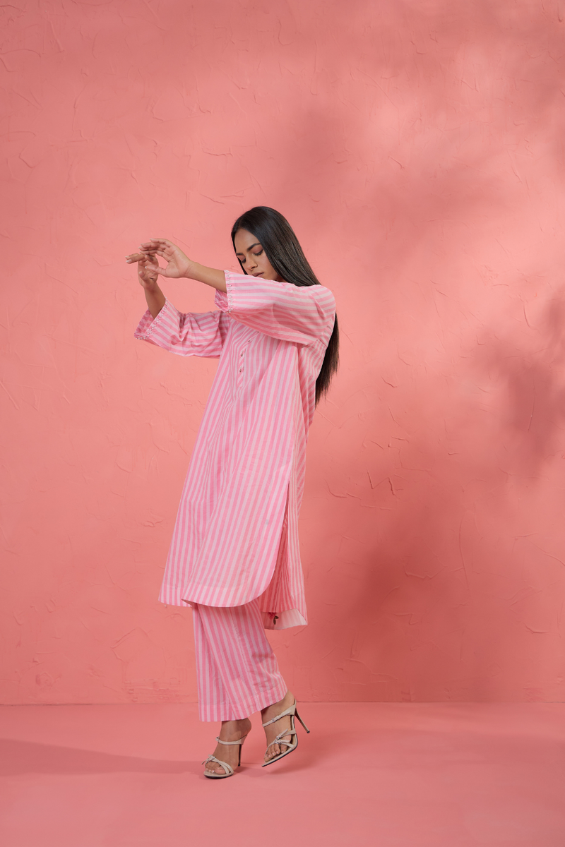 Rosa Stripe Set cotton cambric light kurta set by AAVIDI in multicolor for women Worldwide