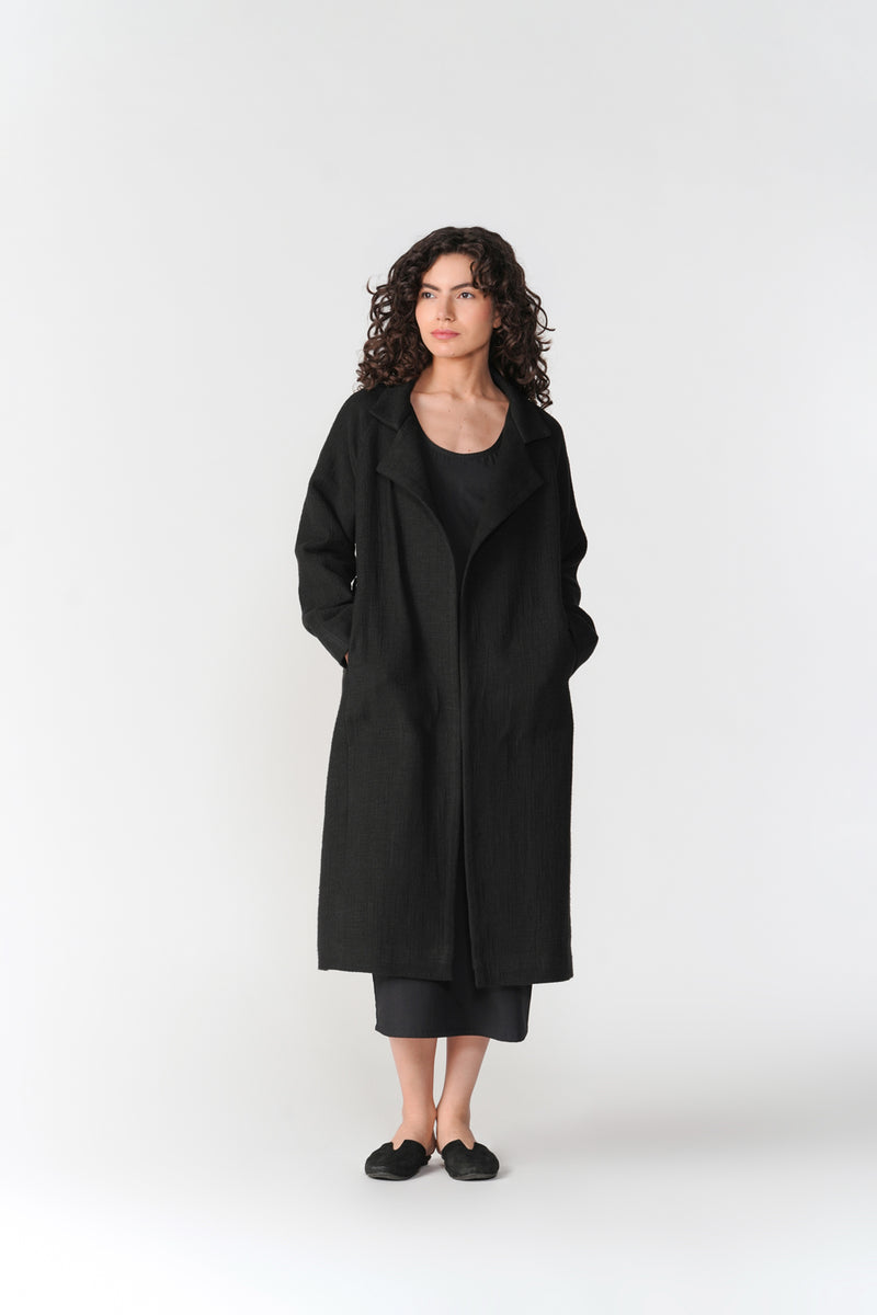 Chenille Long Overcoat jacket/overlay by Turn Black in black for women Worldwide