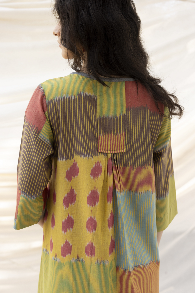 SUR A-LINE DRESS 100% cotton by Translate - Handwoven Ikat in multi color for women Worldwide