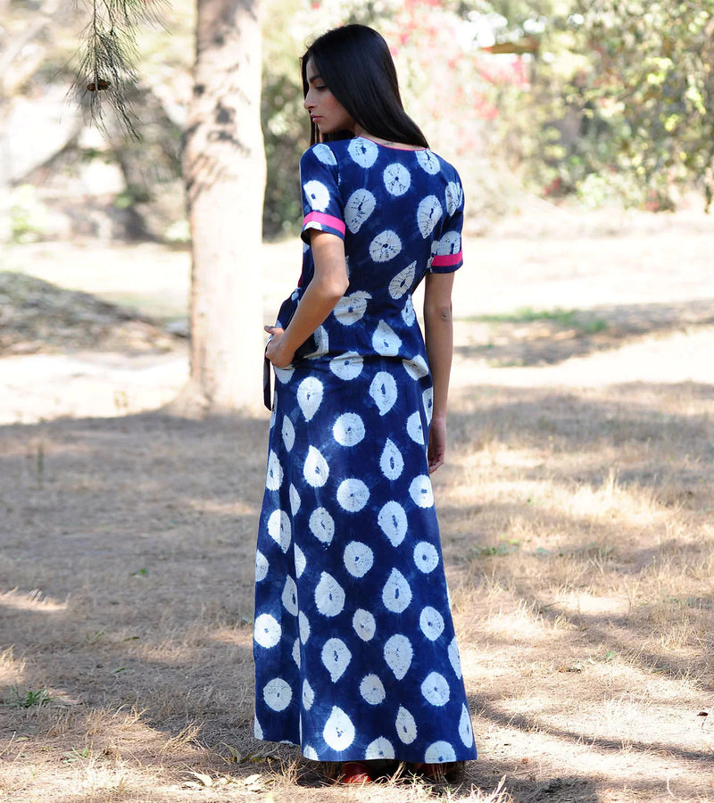 Indigo Rush Shibori Gown Dress by Khara Kapas for women Worldwide