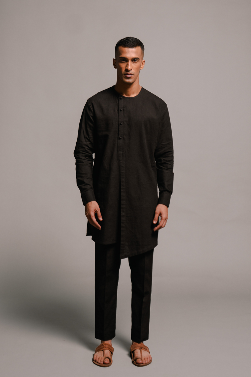Carbon Co-Linen Side Open Kurta Set linen by Saphed Men for men Worldwide