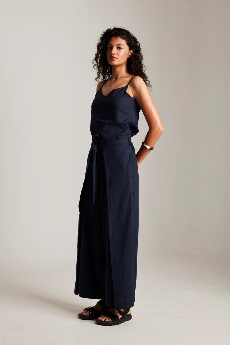 Navy Co-Linen Wrap Pants cotton by Saphed in navy color for women Worldwide