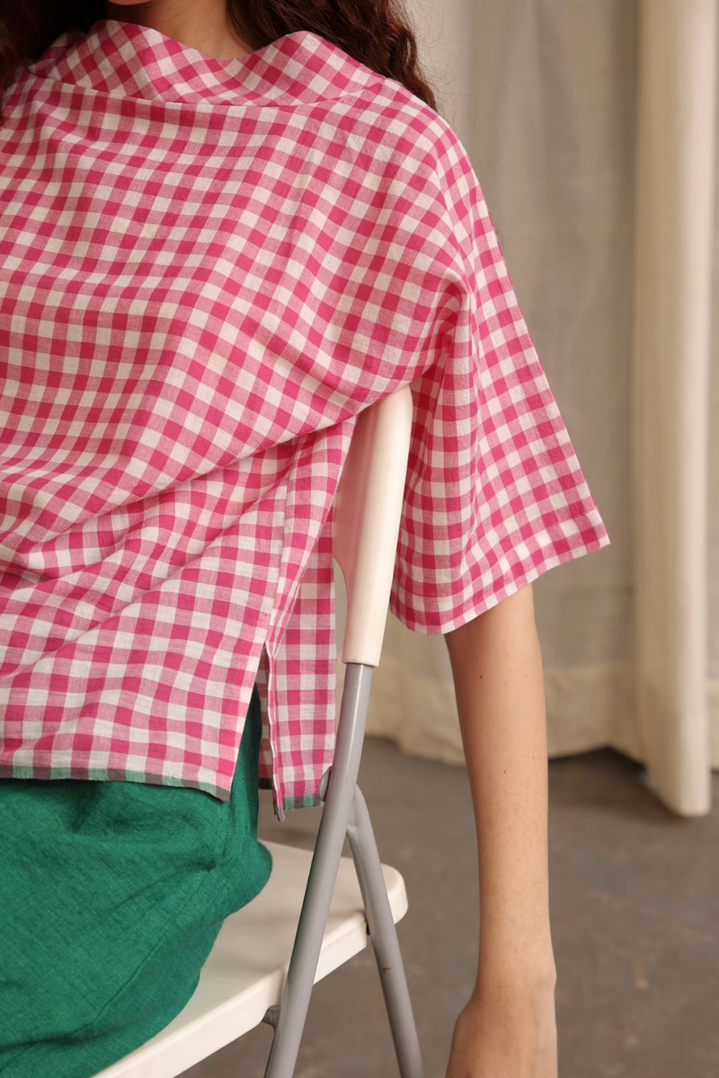 Ivy Top - Gingham cotton by MASON AND MILL in pink color for women Worldwide