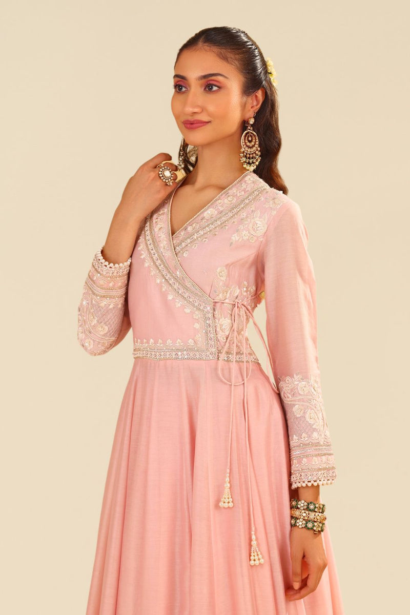 Ameena - Long Anarkali With Skirt And Dupatta-Blush Pink silk by SHEETAL BATRA in blush color for women Worldwide
