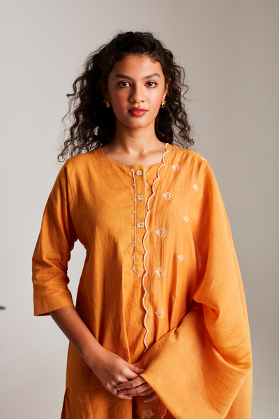 Mango Co-Linen Beaded Placket Kurta