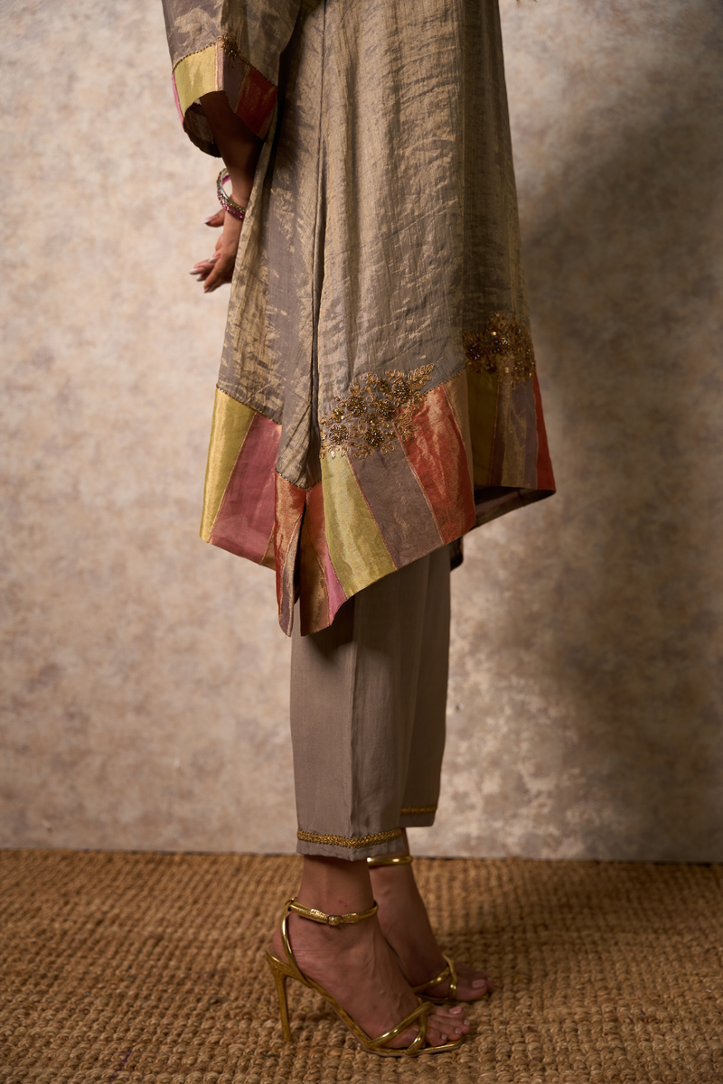 Zing Kurta Set - Grey with Dupatta organza by Priti Prashant in grey color for women Worldwide