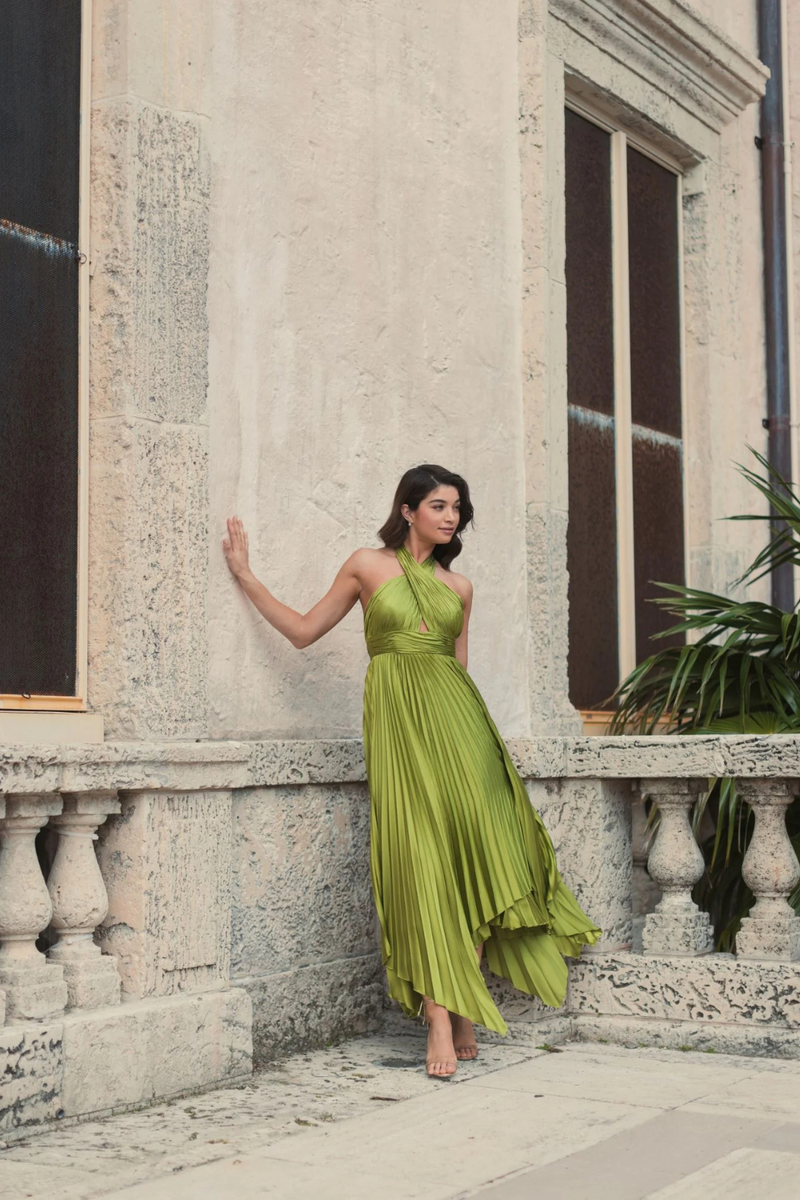 Asymmetrical Hem Gown-Apple Green by Mac Duggal in green color for women Worldwide