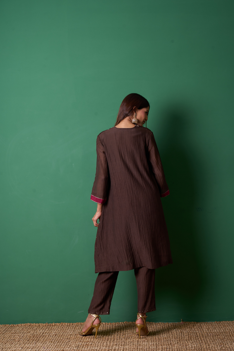 Glee Kurta Set - Brown silk by Priti Prashant in brown color for women Worldwide