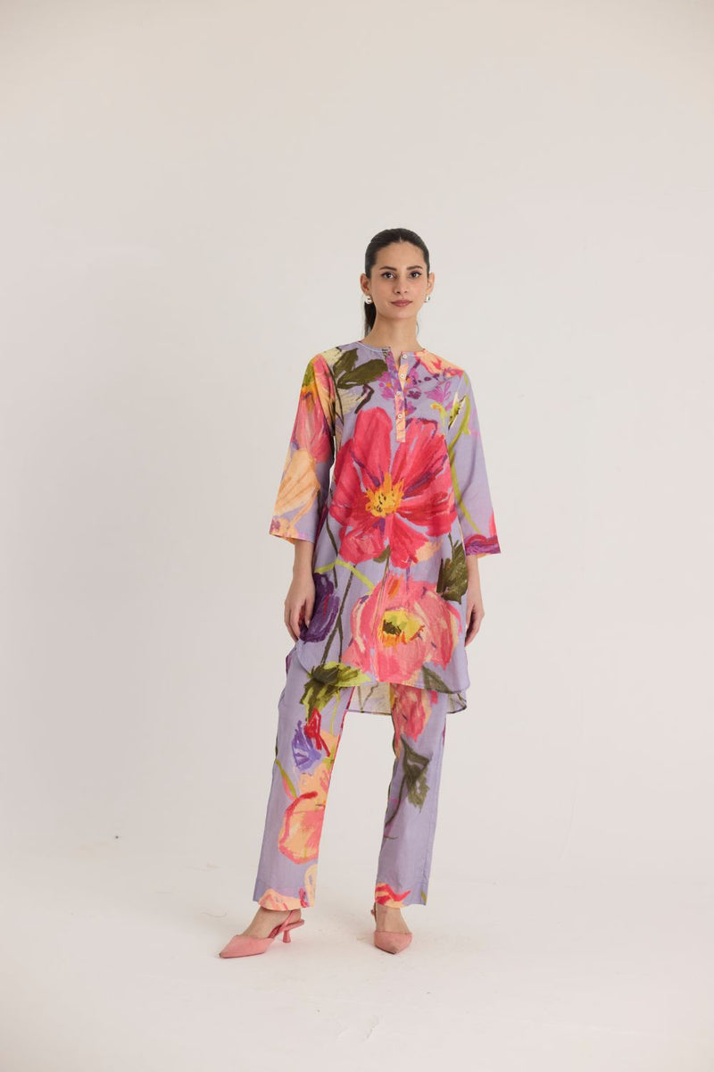 DOLLY PURPLE SHORT COTTON KURTA SET cotton by Yam in multi color for women Worldwide