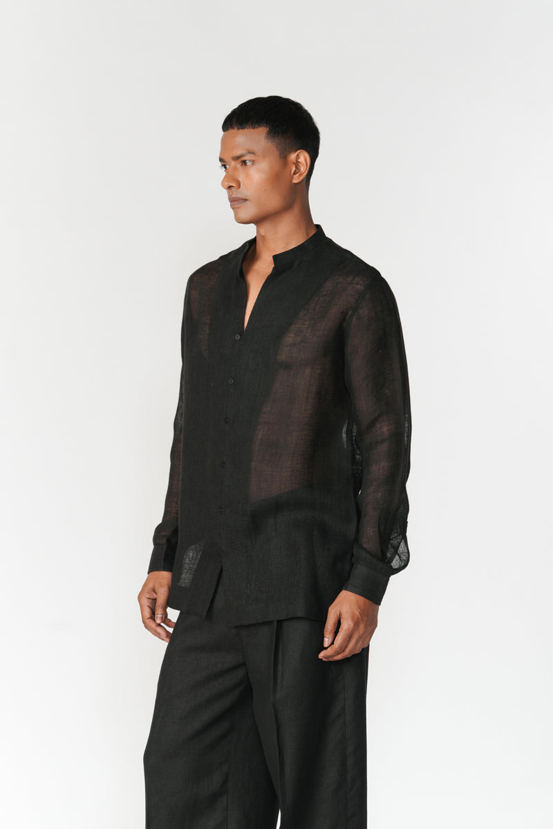 Relaxed Linen Gauze Shirt top/shirt by Turn Black in black for men Worldwide