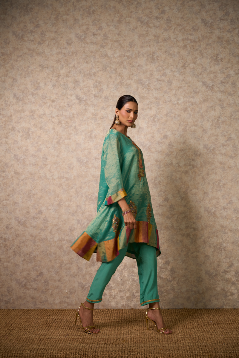 Zing Kurta Set - Sea Green tissue by Priti Prashant in green color for women Worldwide