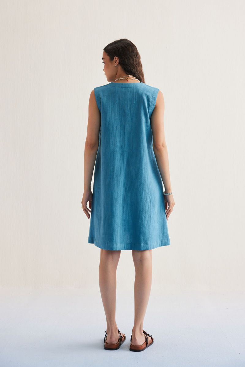 Marine Summer Organic Cotton Dress cotton by SUI in blue color for women Worldwide