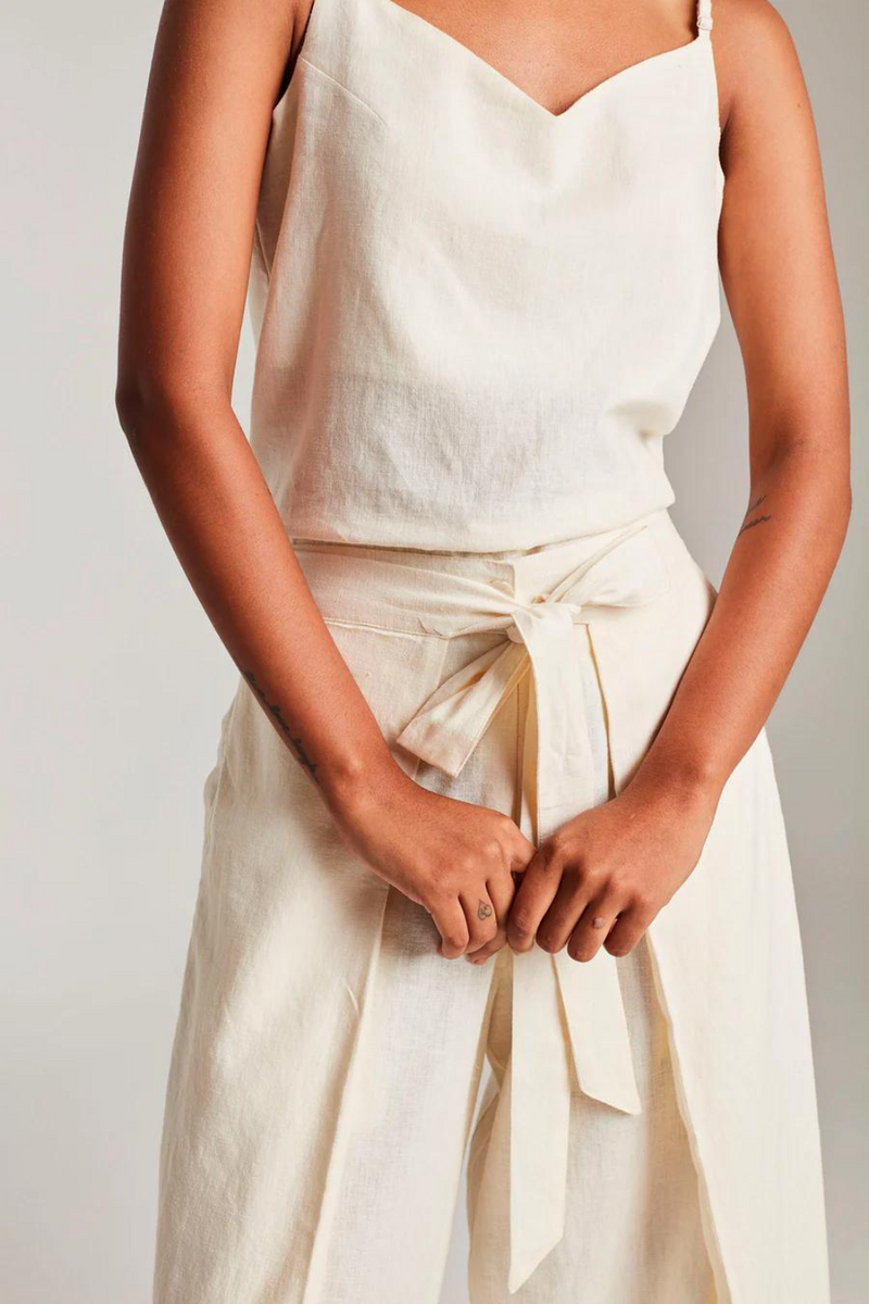 Vanilla Co-Linen Wrap Pants cotton by Saphed in white color for women Worldwide