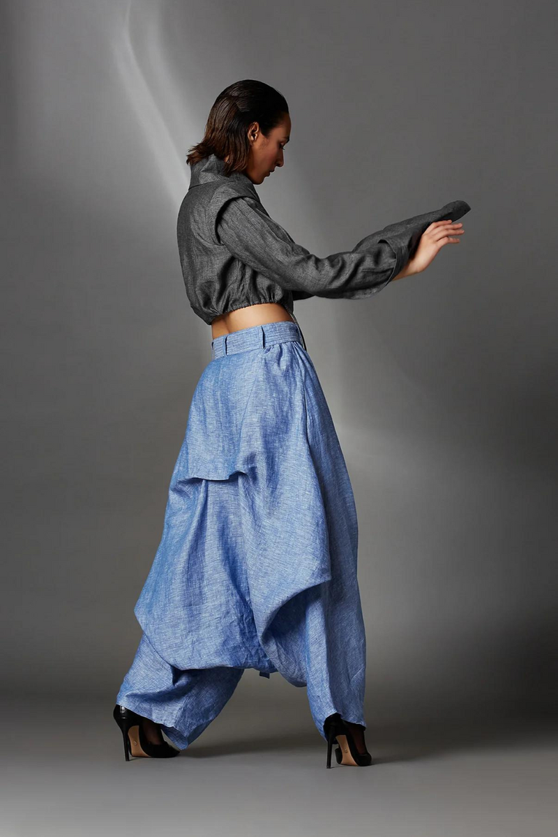 Abir Trousers in Blue-Light Blue by Chola in blue color for women Worldwide