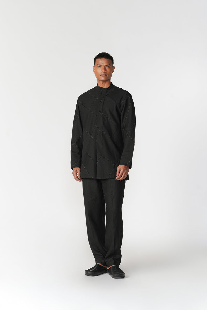 Patchwork Double Placket Shirt top/shirt by Turn Black in black for men Worldwide