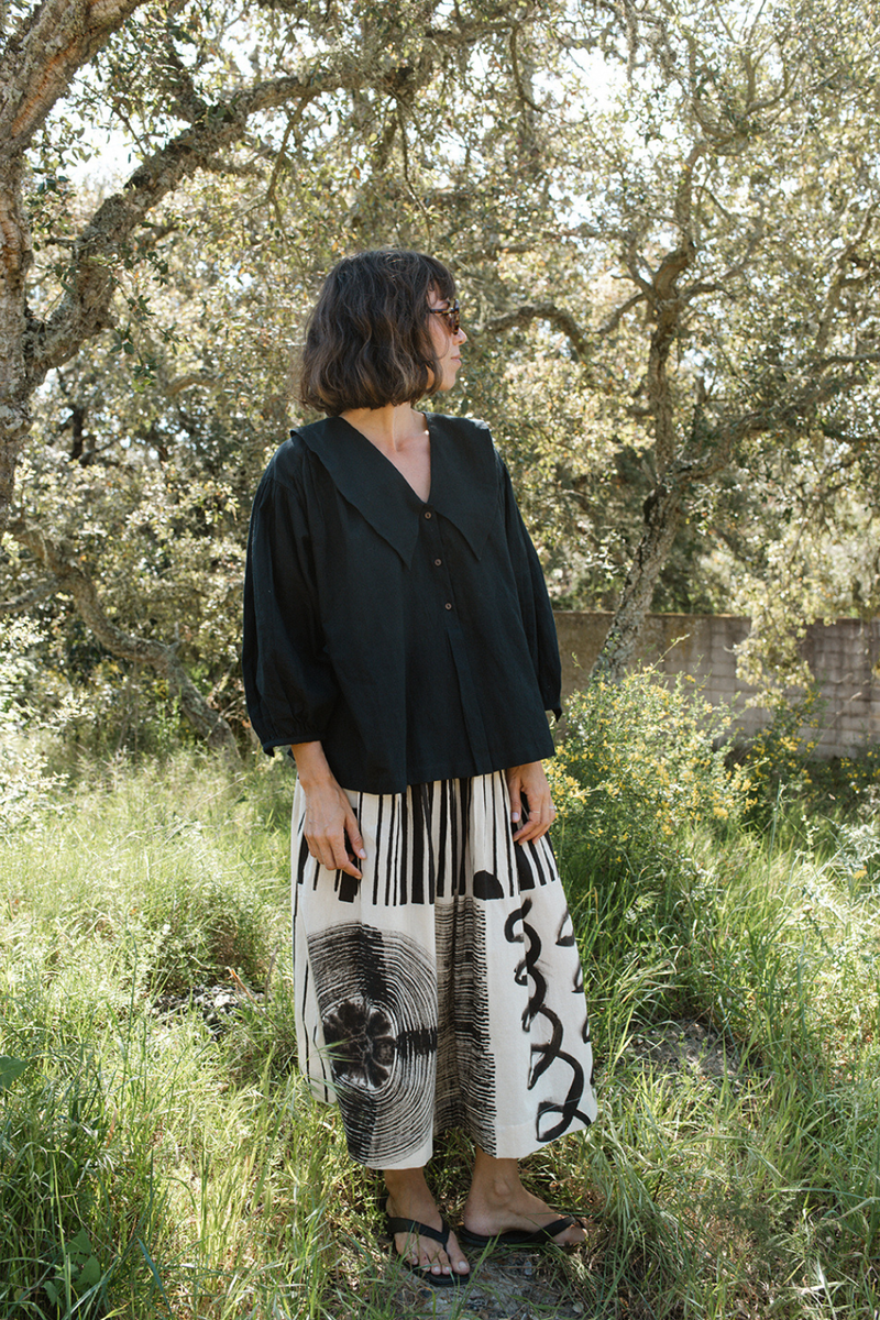Foundational Blouse-Black cotton muslin top/shirt by World of Crow in black for women Worldwide