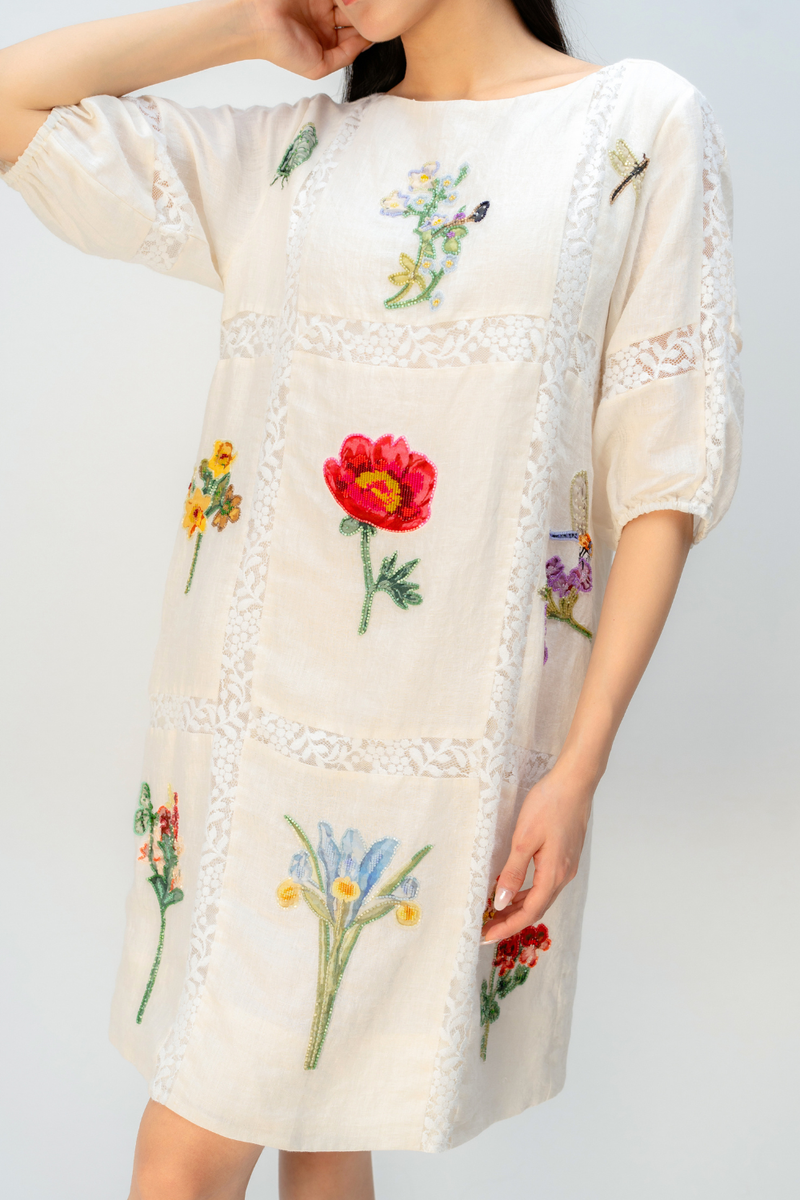 WISPERING GARDEN DRESS linen dress by Ode to Odd in off white for women Worldwide
