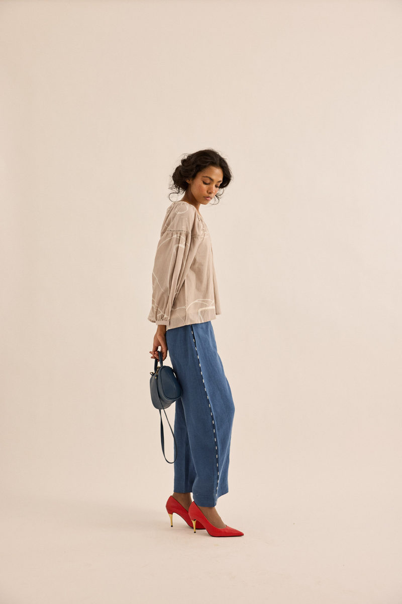 Dust Rose Top mul top/shirt by Khara Kapas in taupe for women Worldwide