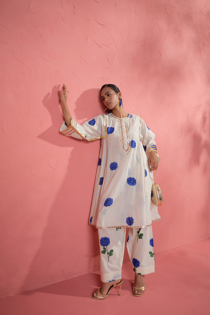 Fi Rose Gota Set cotton cambric light kurta set by AAVIDI in multicolor for women Worldwide