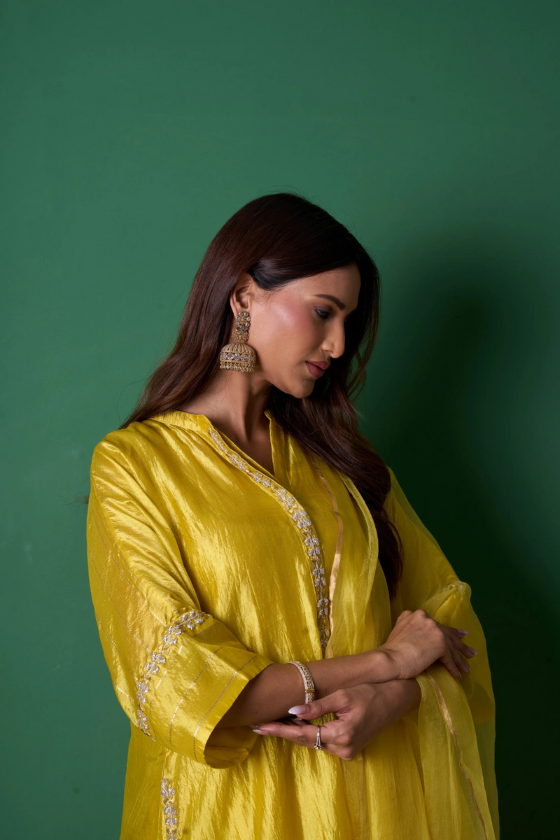 Radiance Kurta Set - Yellow with Dupatta silk by Priti Prashant in yellow color for women Worldwide
